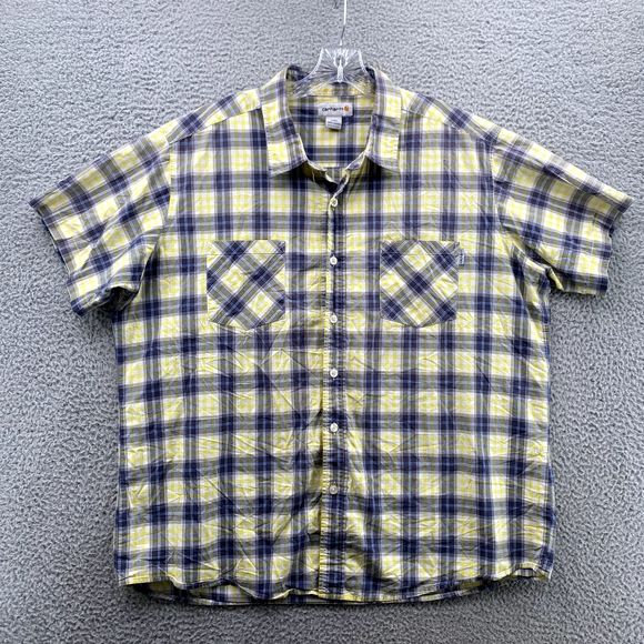 Carhartt Shirt Adult Size 2XL Yellow Plaid Relaxed Fit Short Sleeve Dungaree Men - Picture 1 of 13